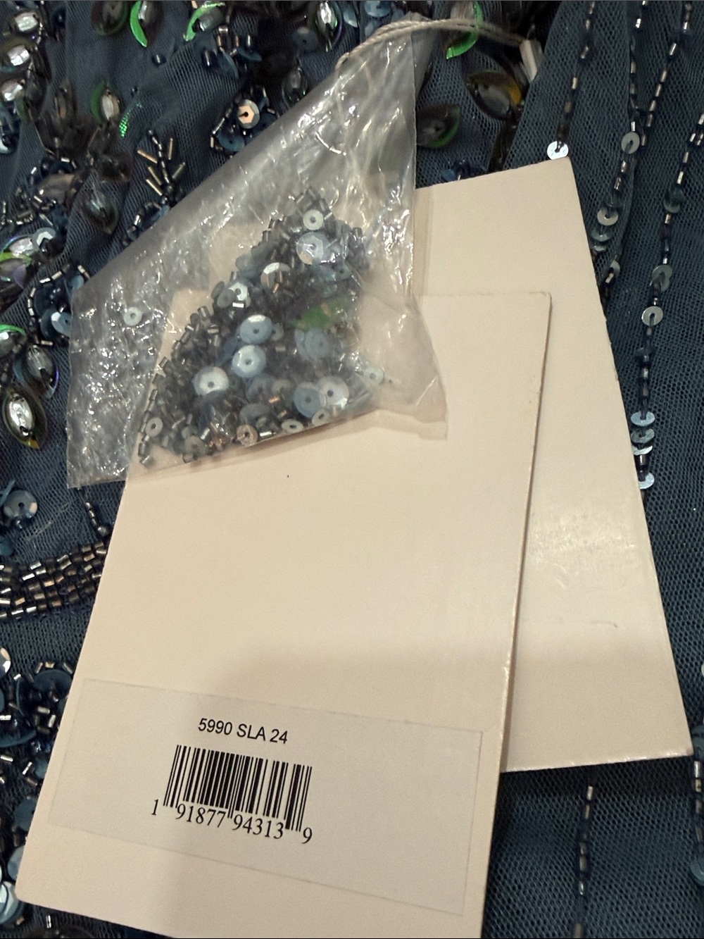 NWT Mac Duggal $698 MSRP Slate Blue Beaded Bishop Sleeves Midi Dress Size 24 - Picture 5 of 10